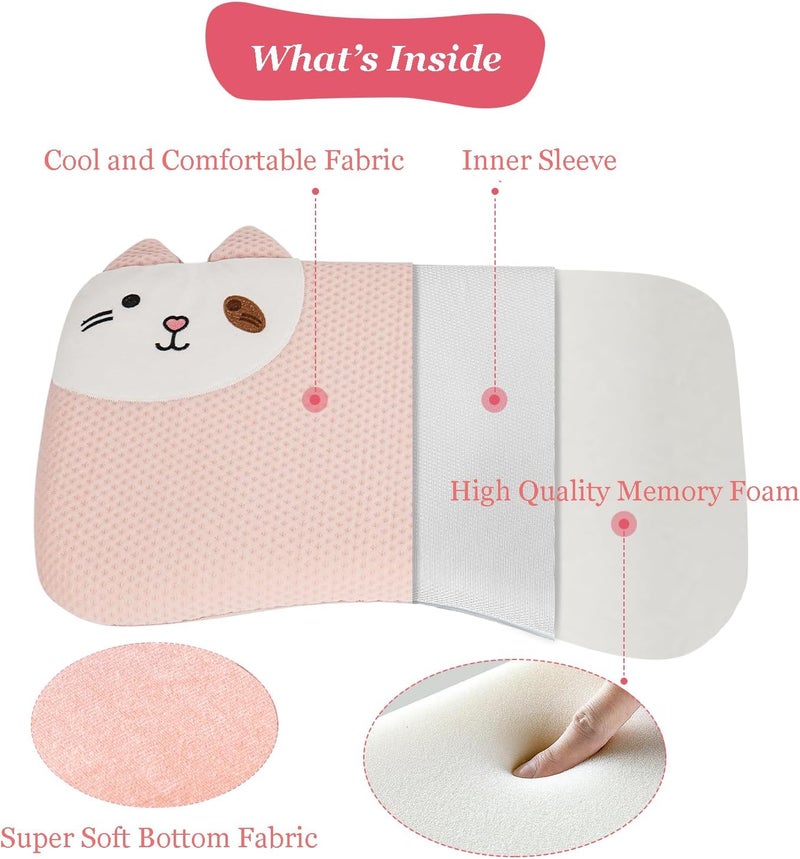 VEMBAP 2 Pack Kids Pillows for Sleeping, Cooling Flat Pillow, Memory Foam Toddler Pillow for Kids, Ultra Thin Design (Age 2 to13)(Pink+Blue, 18 in x 10.5 in) - Image 3